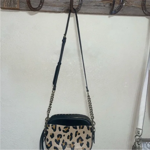 Coach Leopard Print Crossbody Bag - Black and Tan - Picture 3 of 12